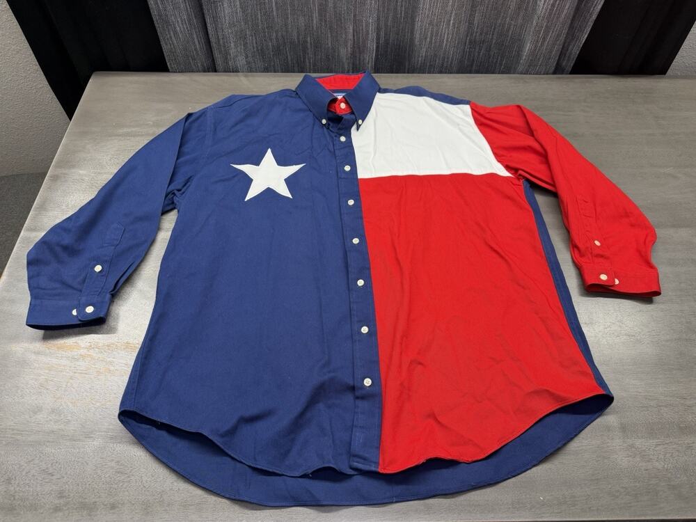 Texas Cotton Texas Flag Shirt Men Size XL Button Long Sleeve Cotton Vintage USA